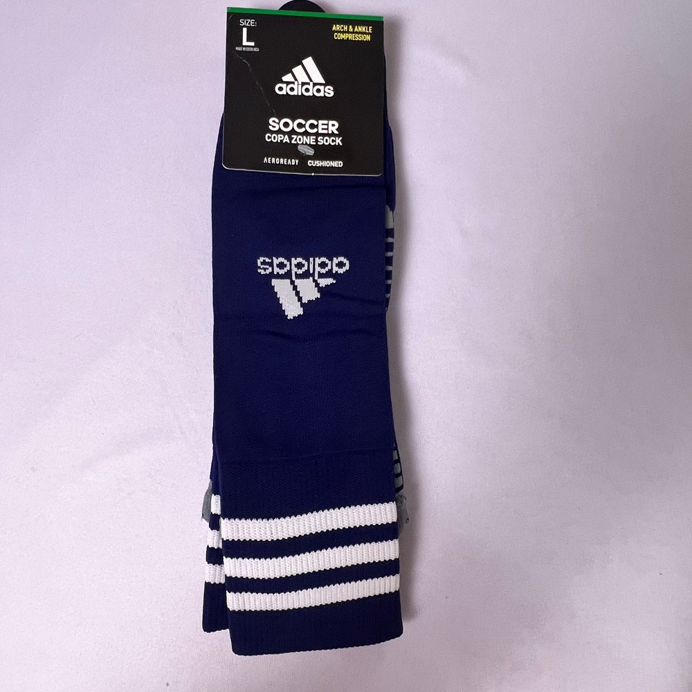 Adidas Soccer Copa Zone Socks Team Navy White Aeroready Cushion Size Large NEW